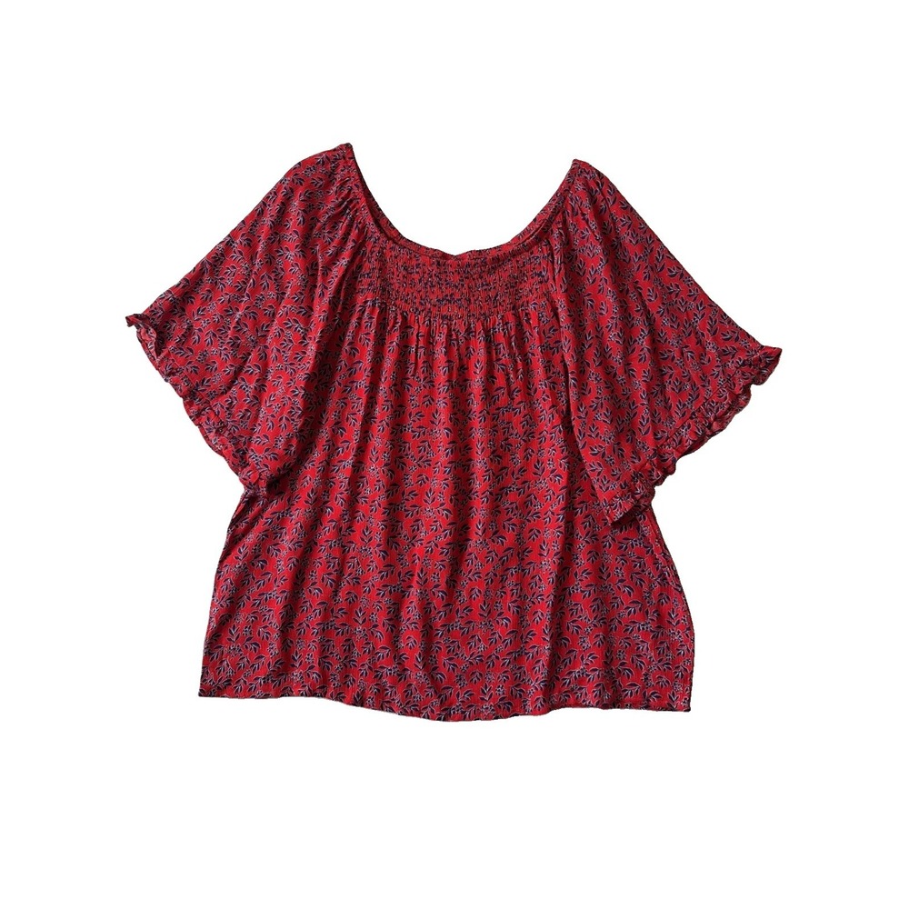 Studio B by Bobeau Blouse M NWT Red Floral Smocked Flutter Sleeve Cottagecore